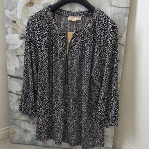 Michael Kors Black & White Zip-Front Printed Tunic